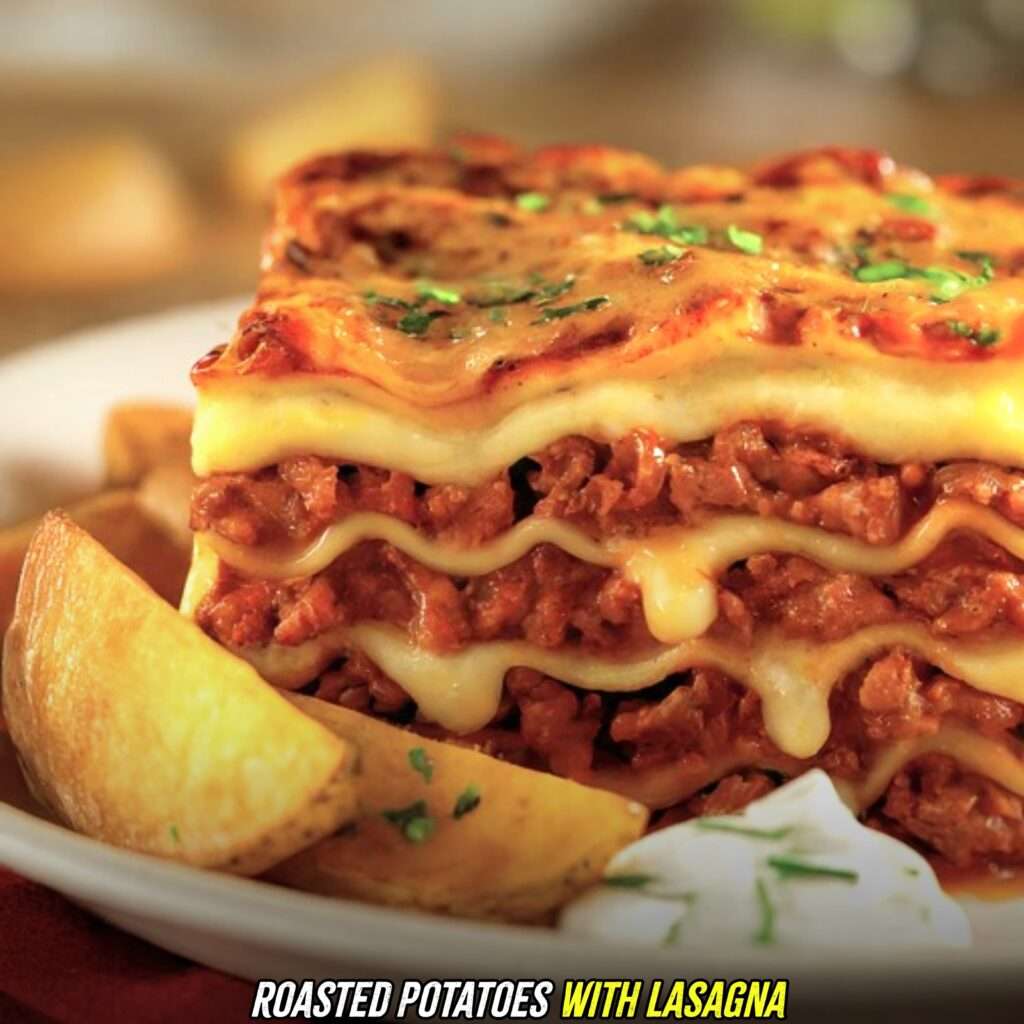 Roasted potatoes with lasagna