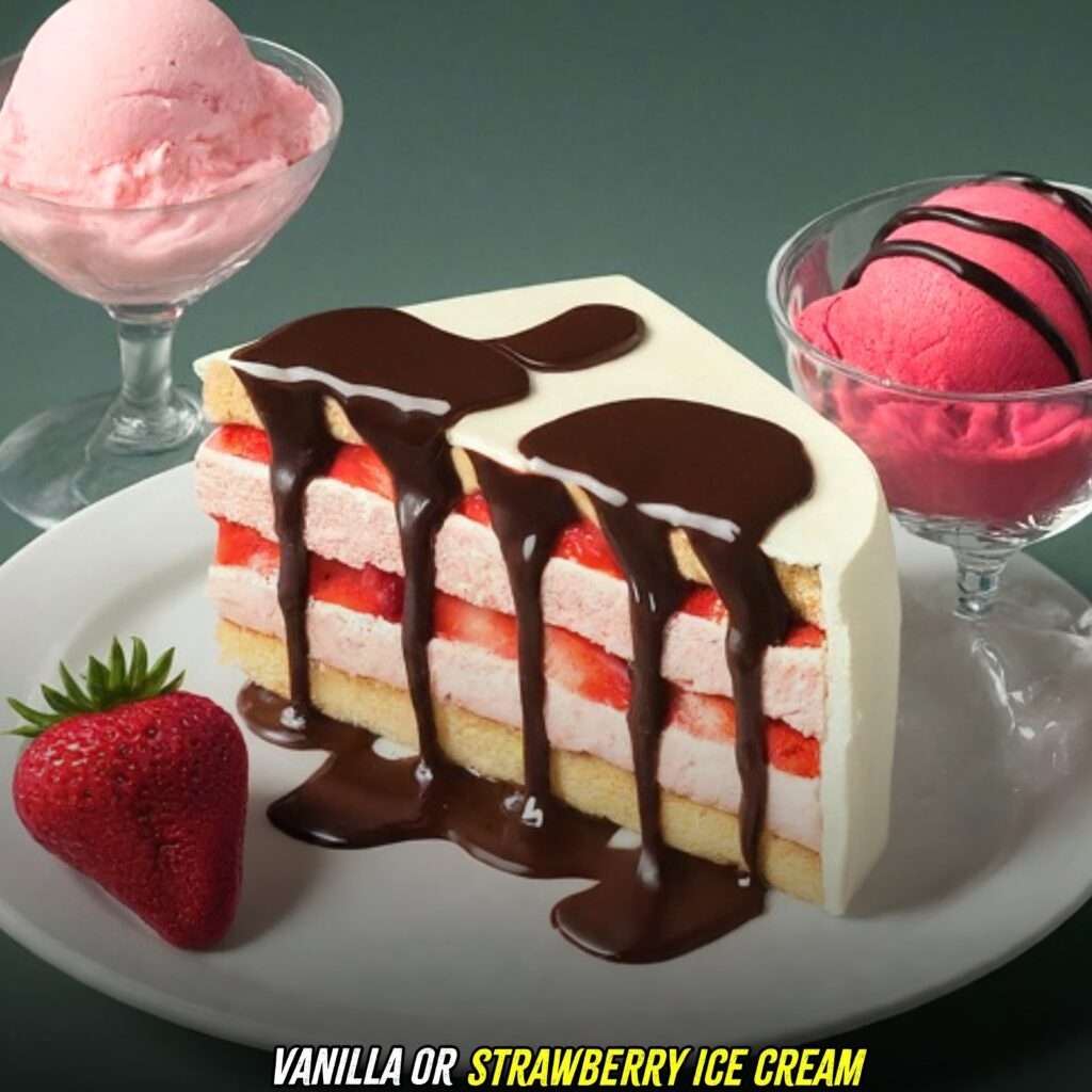 strawberry cake filling with vanilla or ice cream