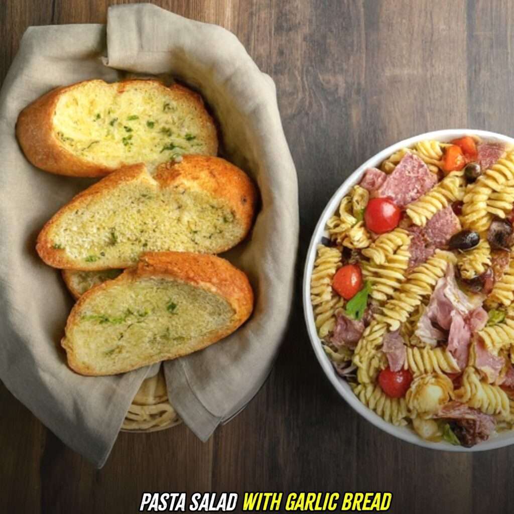 garlic bread with pasta salad