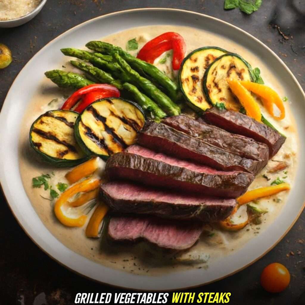 Grilled vegetables with steak alfredo