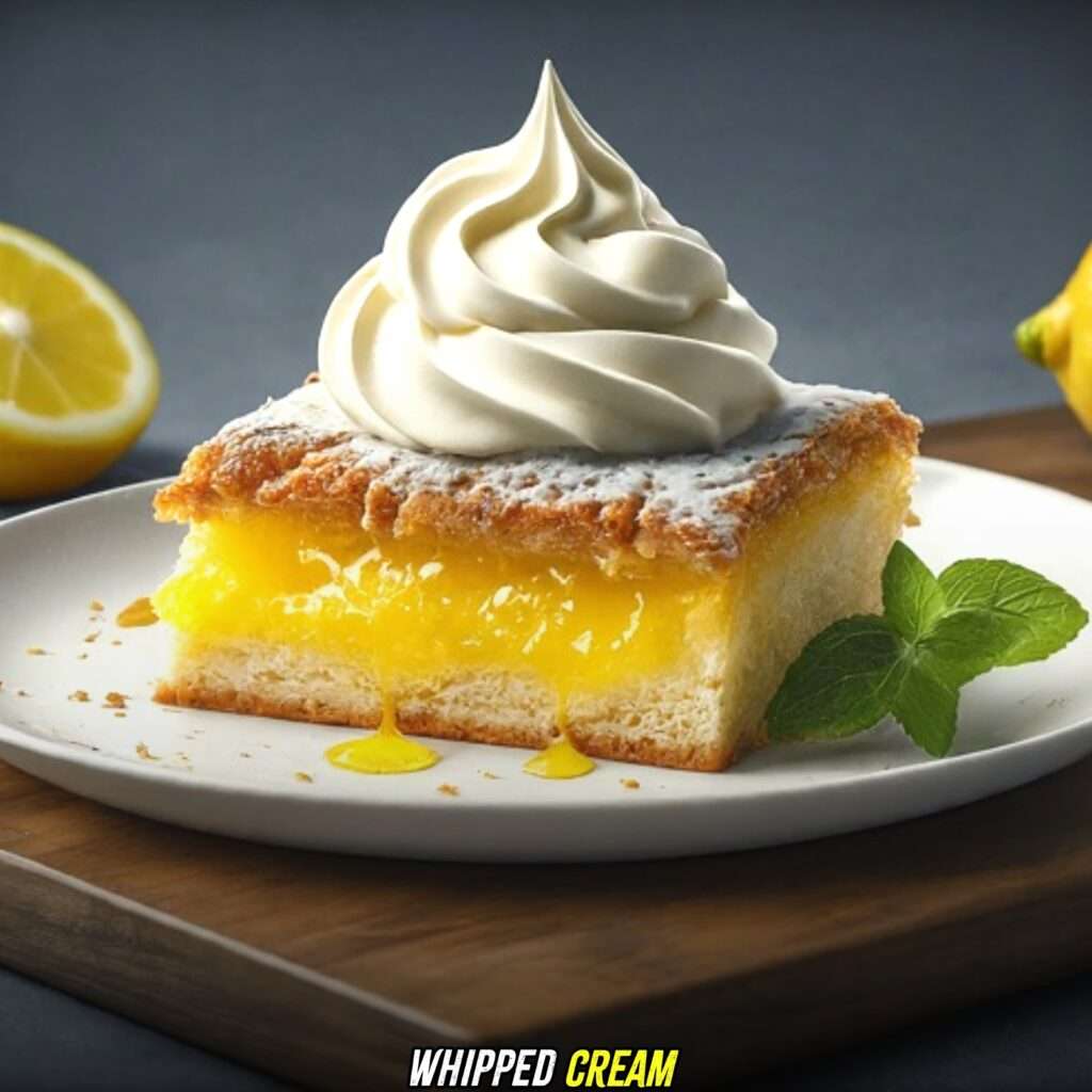 Whipped Cream with lemon dump cake 