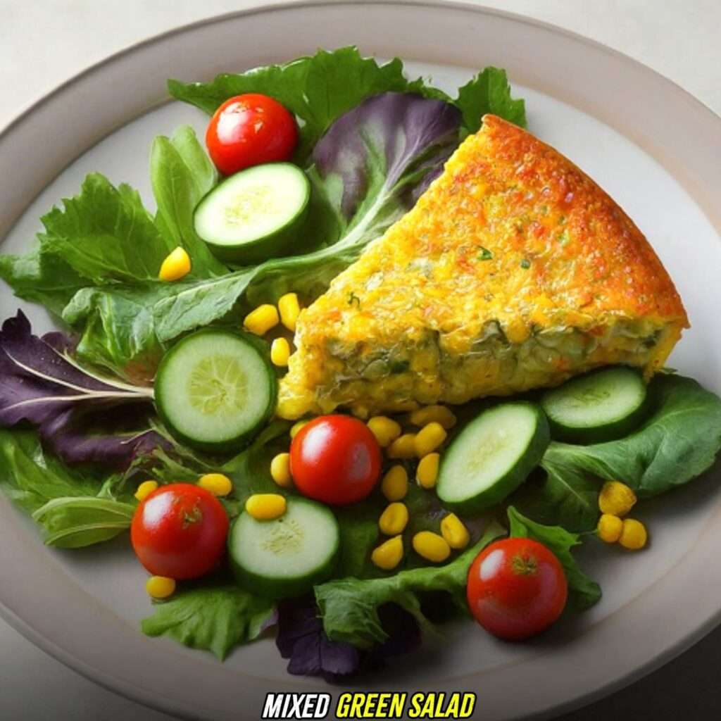 Mixed Green Salad with Corn Pie