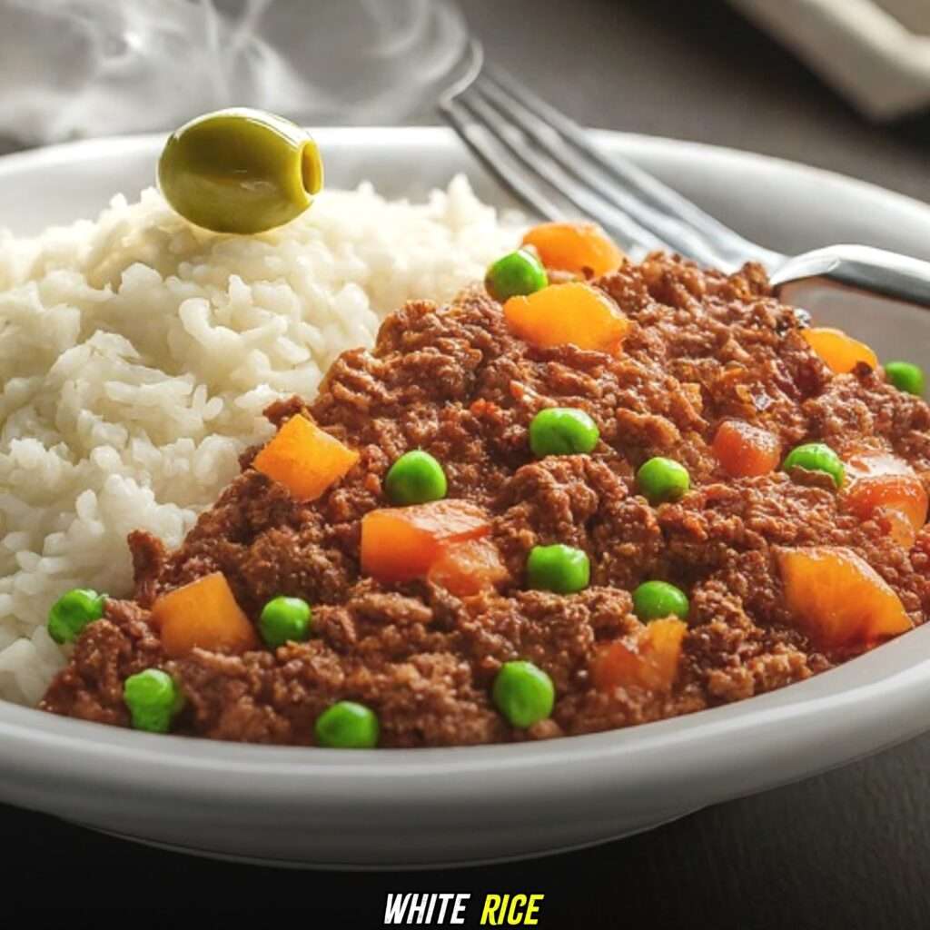 White Rice with Puerto Rican Picadillo