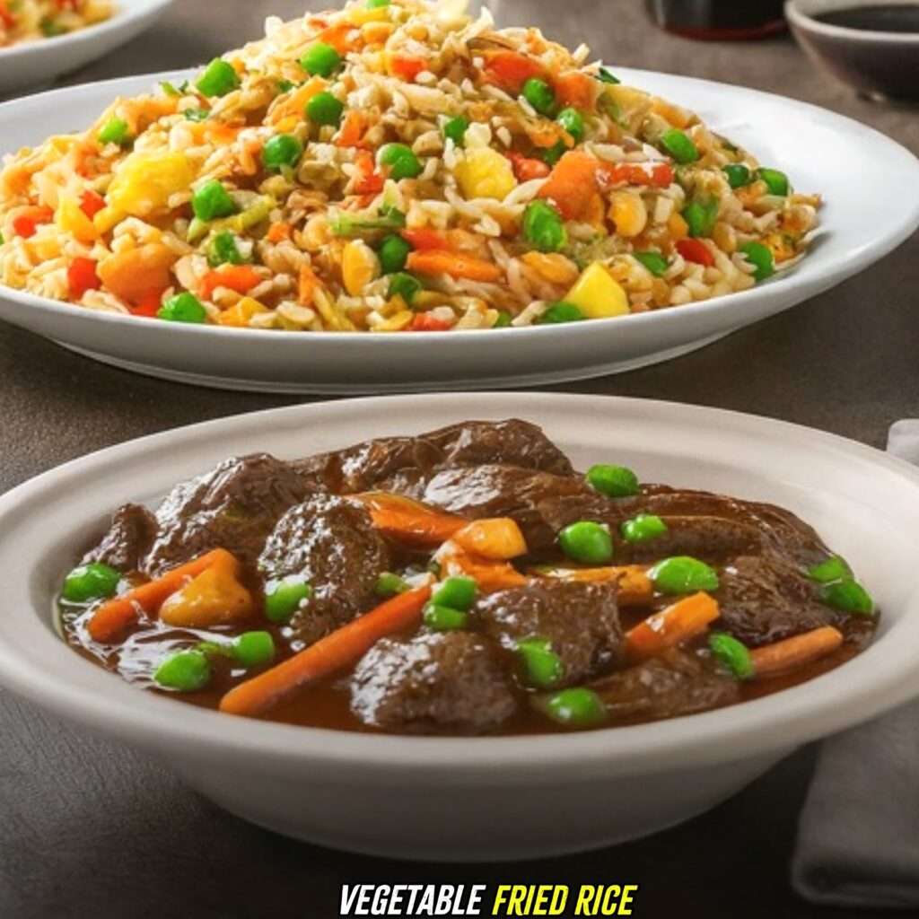 Vegetable Fried rice with Beef Chop Suey