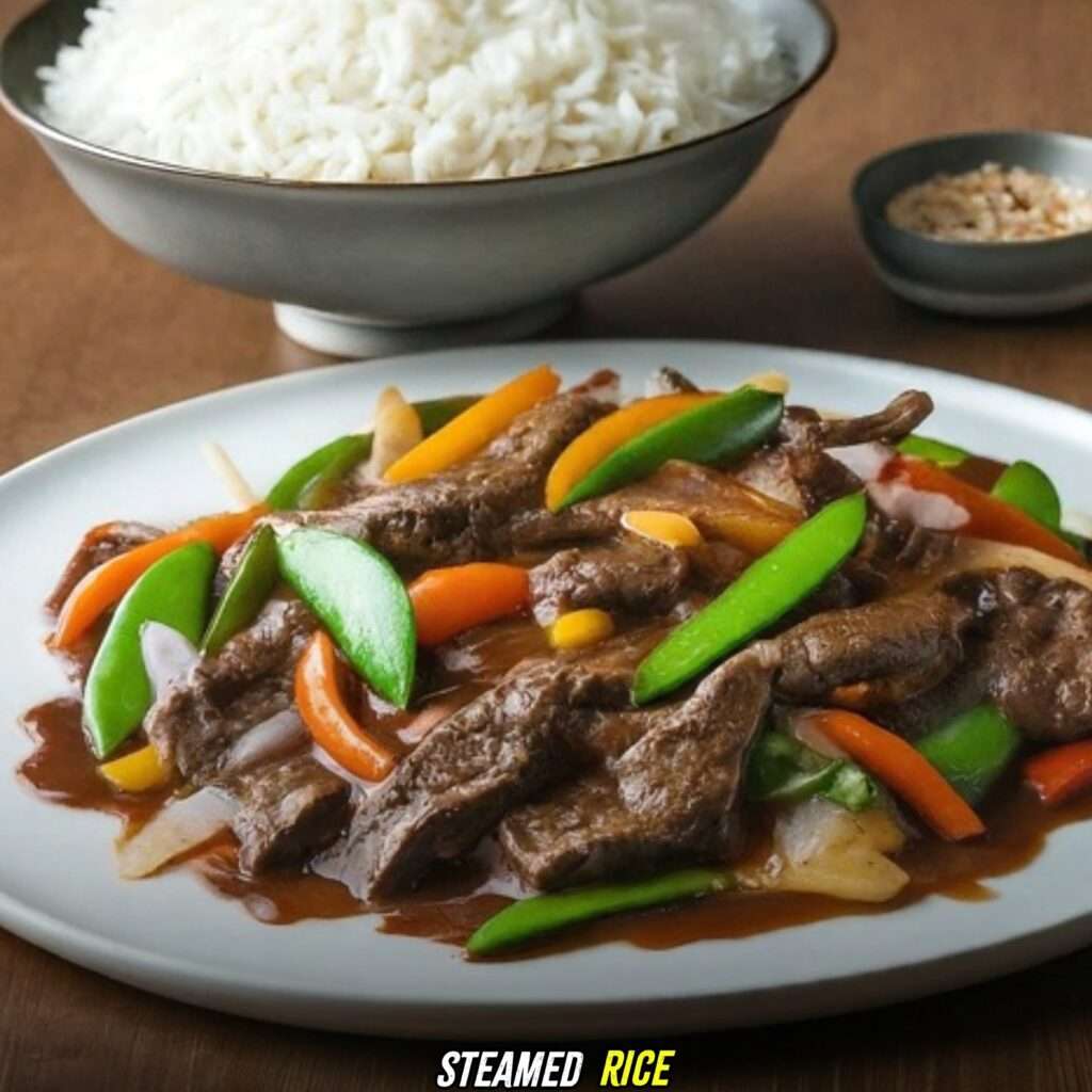 Steamed Rice with Beef Chop Suey