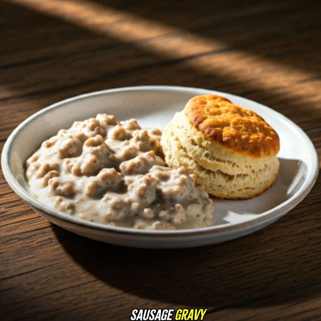 Sausage Gravy with Cracker Barrel Biscuit