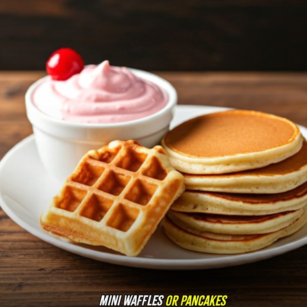 Mini Waffles or Pancakes with cheesecake dip