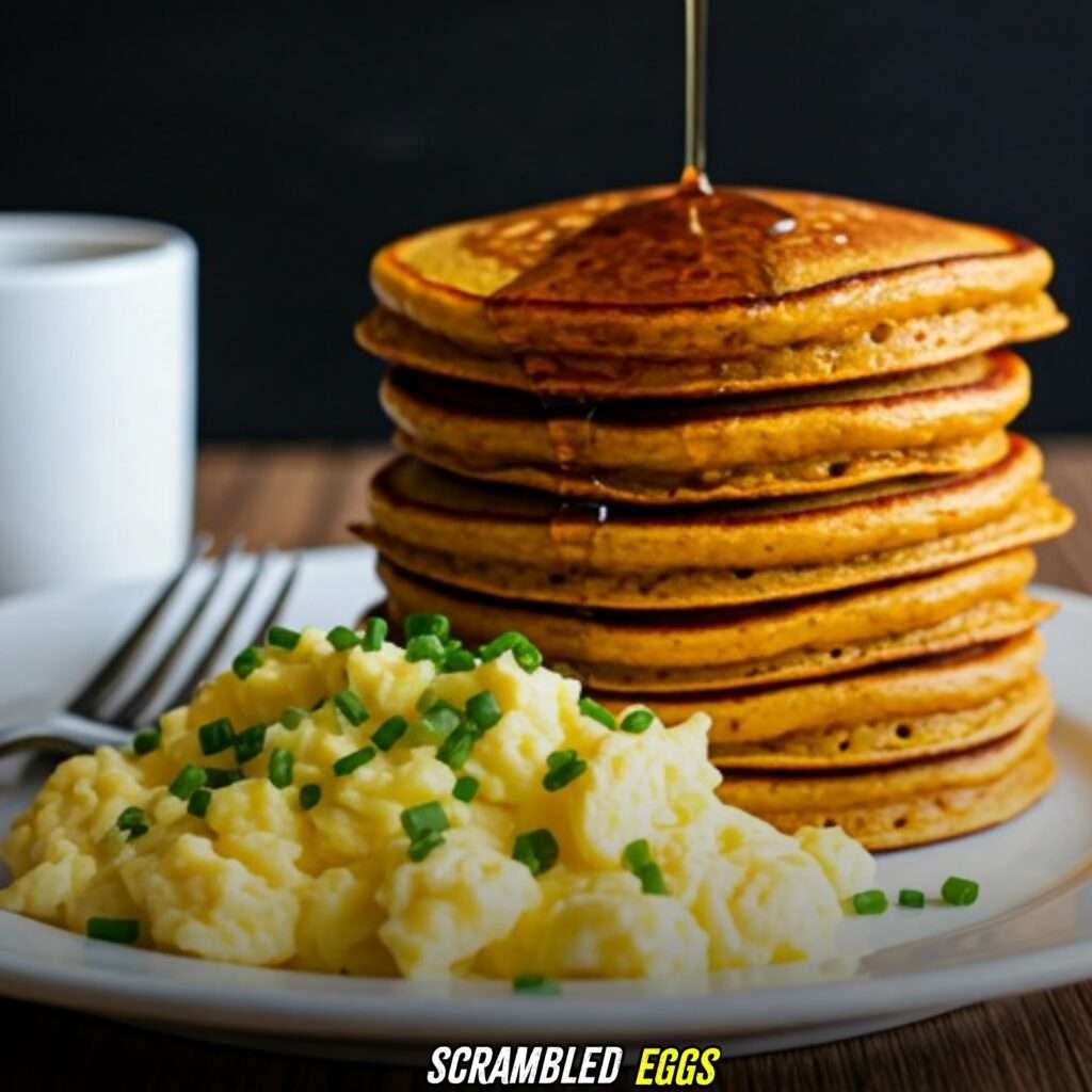 Scrambled Eggs with Pumpkin Spice Pancakes