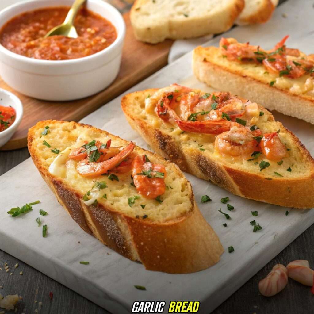 Garlic Bread with Crawfish Monica