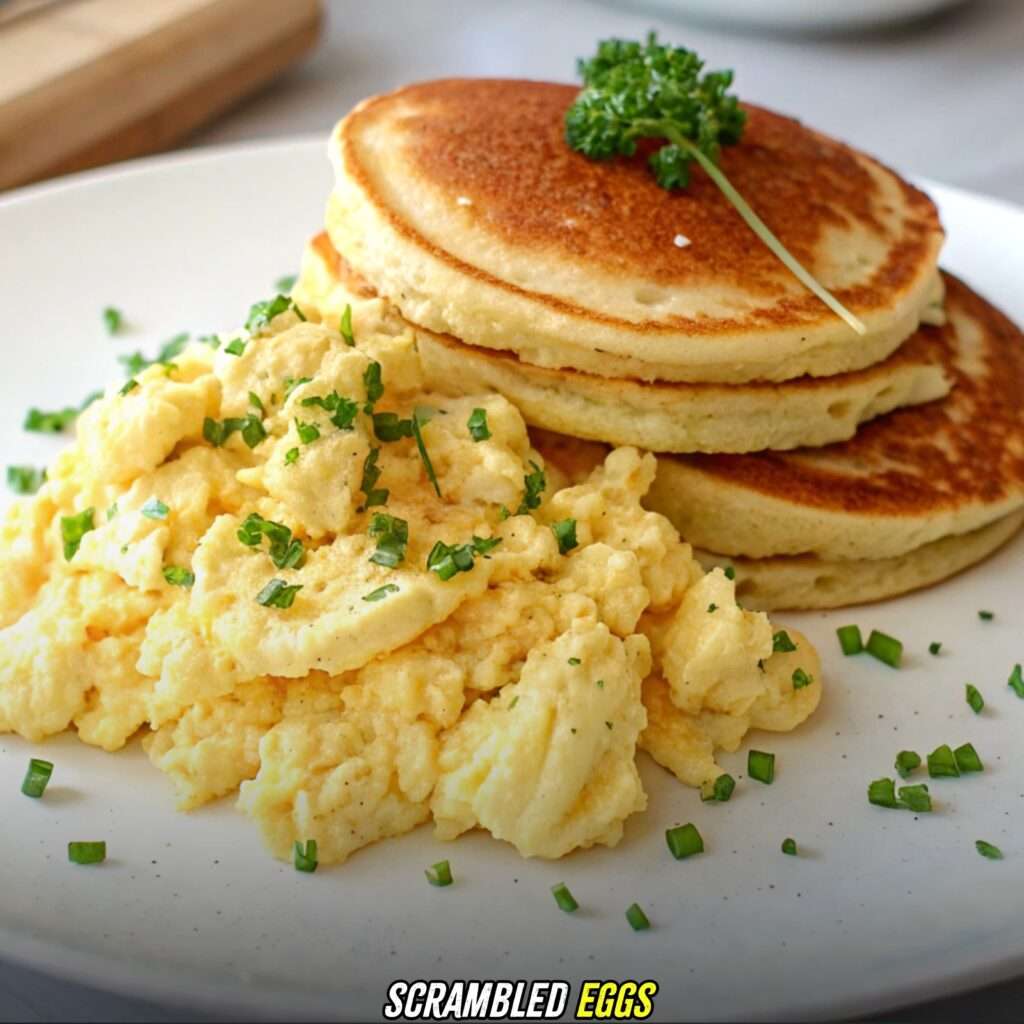 Scrambled Eggs with kodiak pancakes