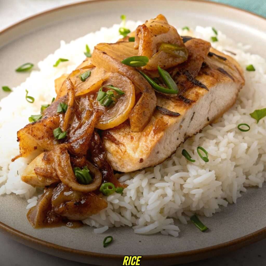 Rice with french onion soup chicken