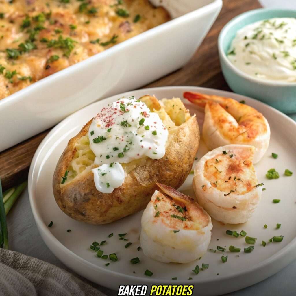 Baked Potatoes with Garlic Shrimp Gratin