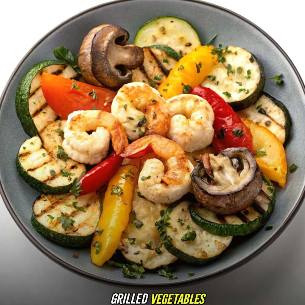 Grilled Vegetables with Garlic Shrimp Gratin