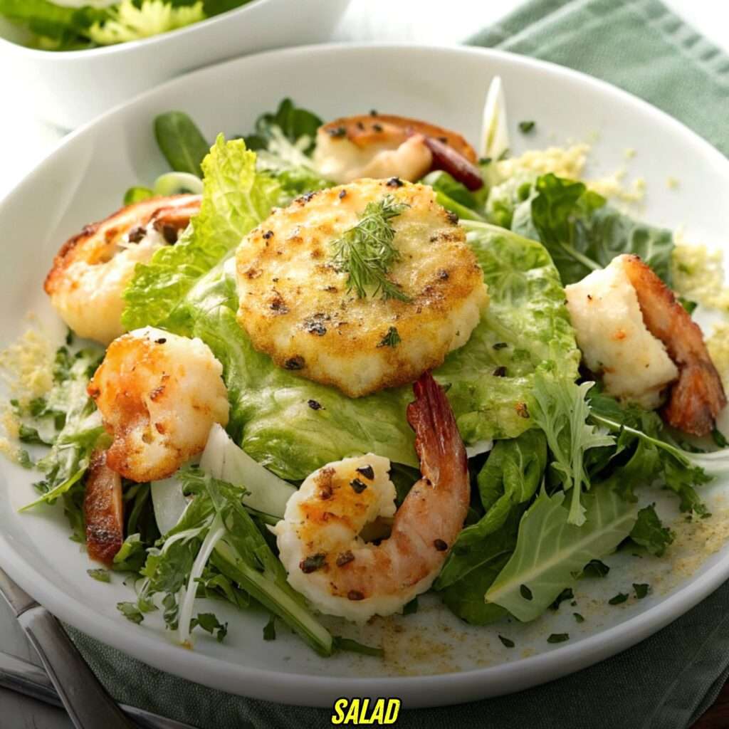 Salad with Garlic Shrimp Gratin