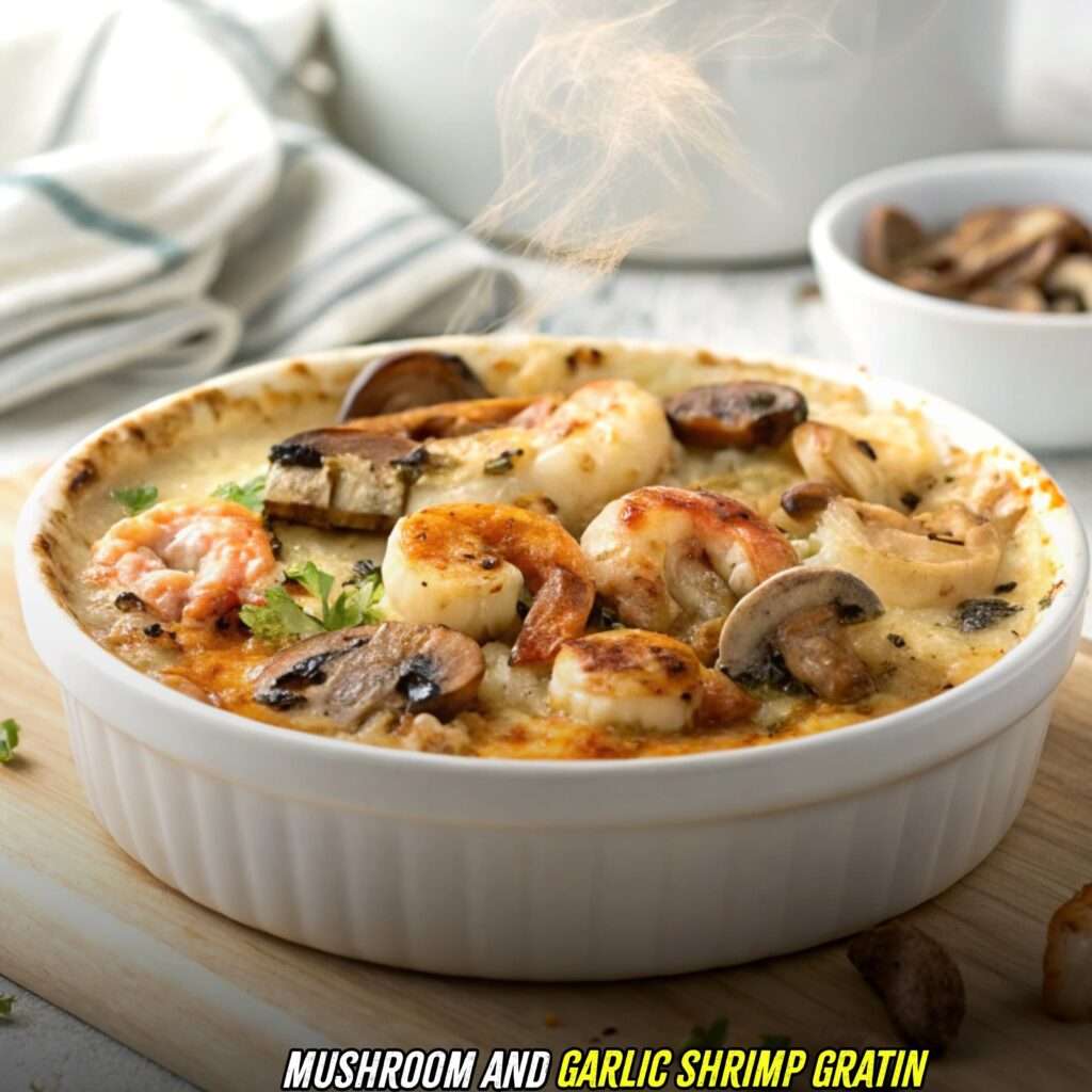 Mushroom and Garlic Shrimp Gratin