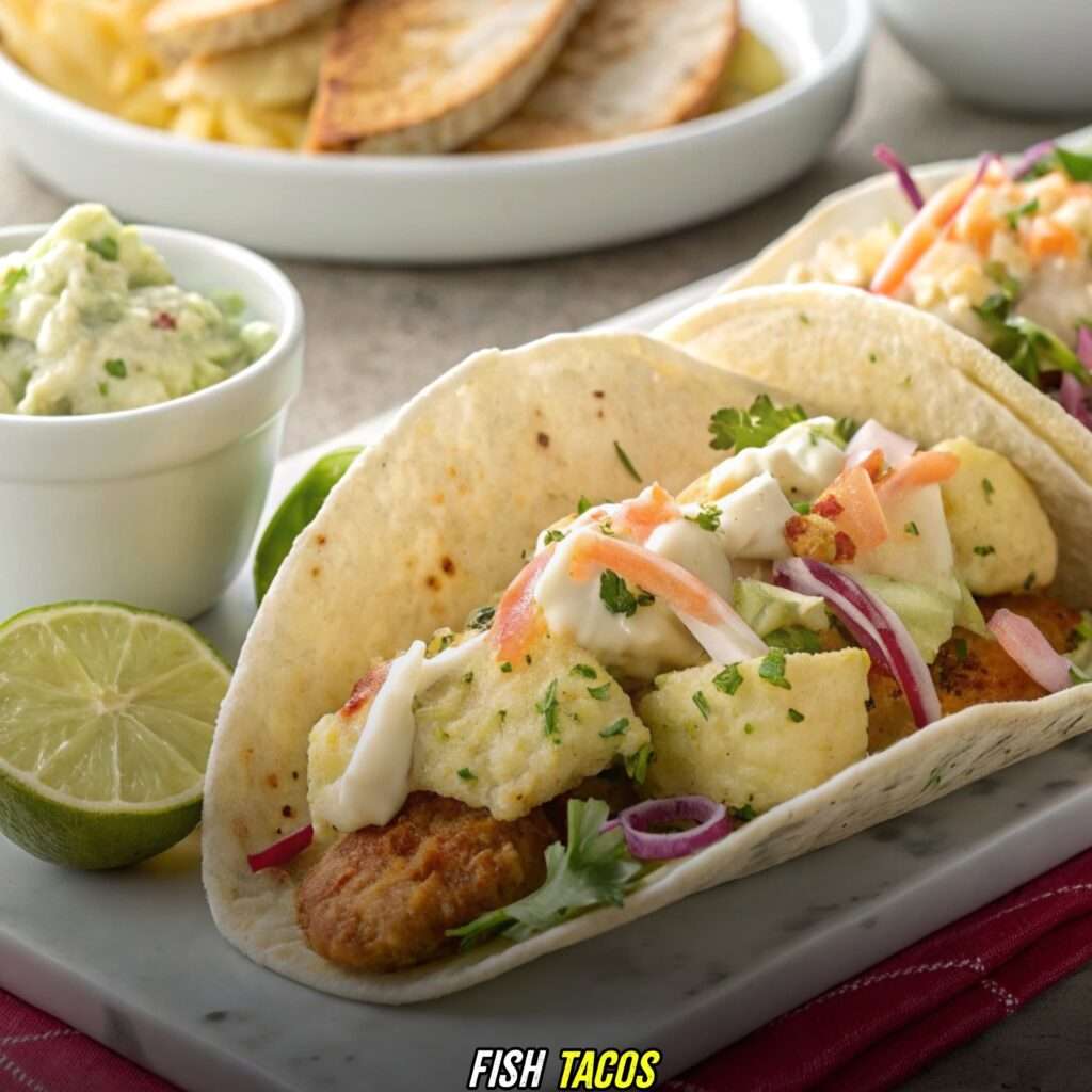 fish tacos with potato salad