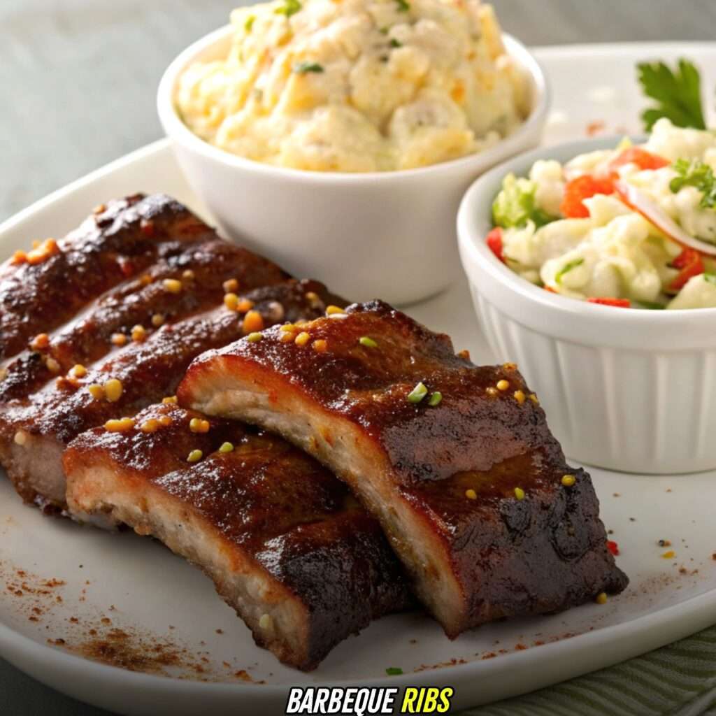 Barbeque ribs with potato salad