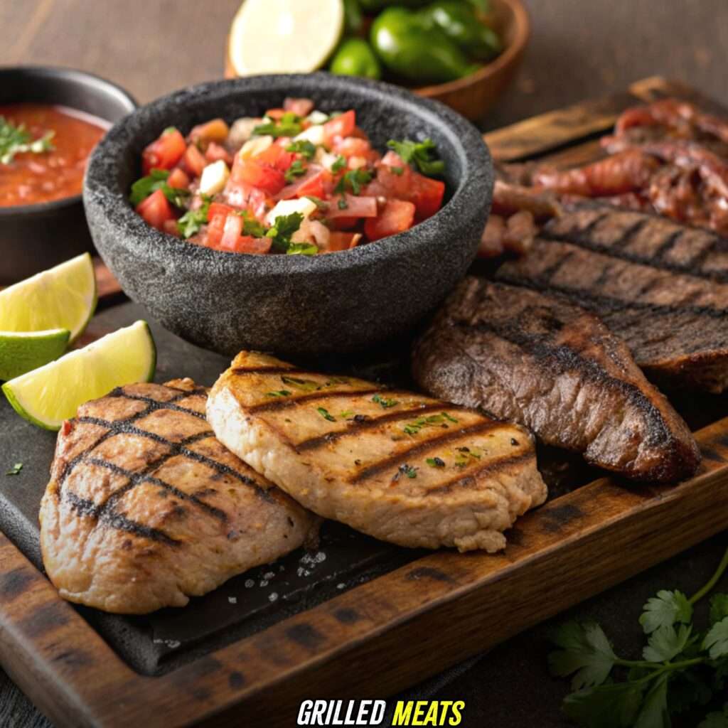 Grilled Meats with molcajete salsa