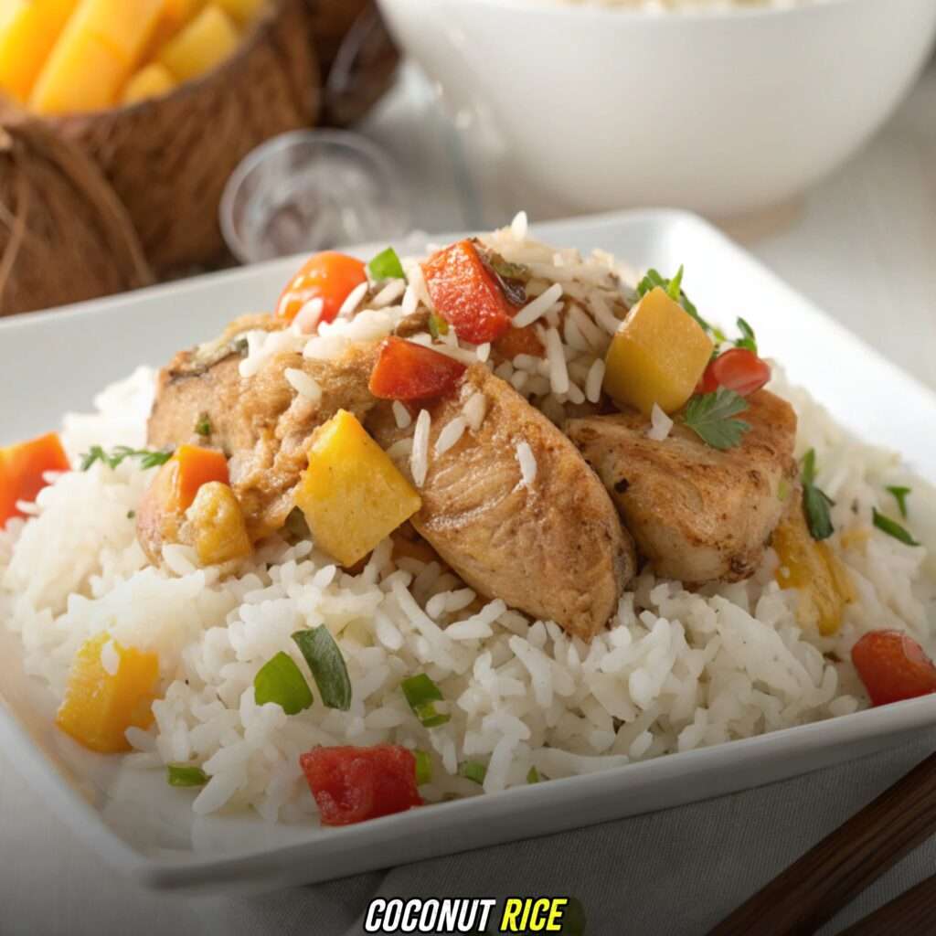 Coconut Rice with Sweet Hawaiian Crockpot Chicken