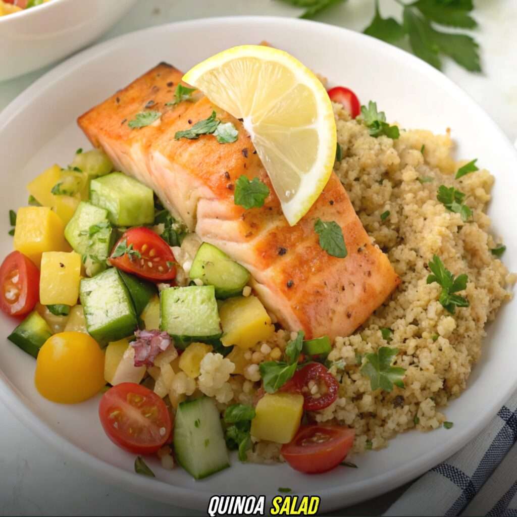 Quinoa Salad with honey pineapple salmon