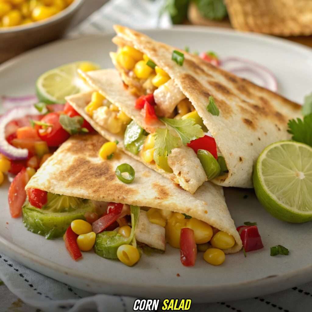 Corn Salad with Chicken Fajita Quesadillas