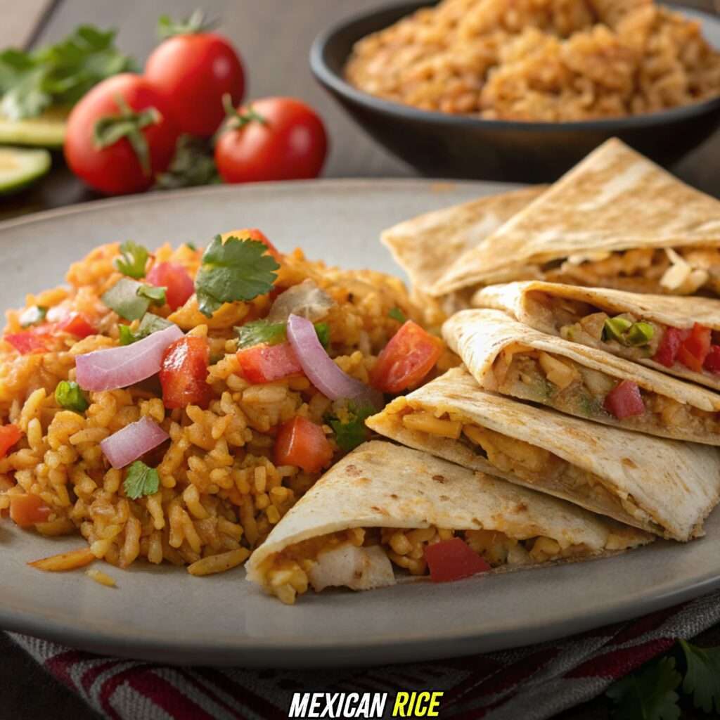 Mexican Rice with Chicken Fajita Quesadillas