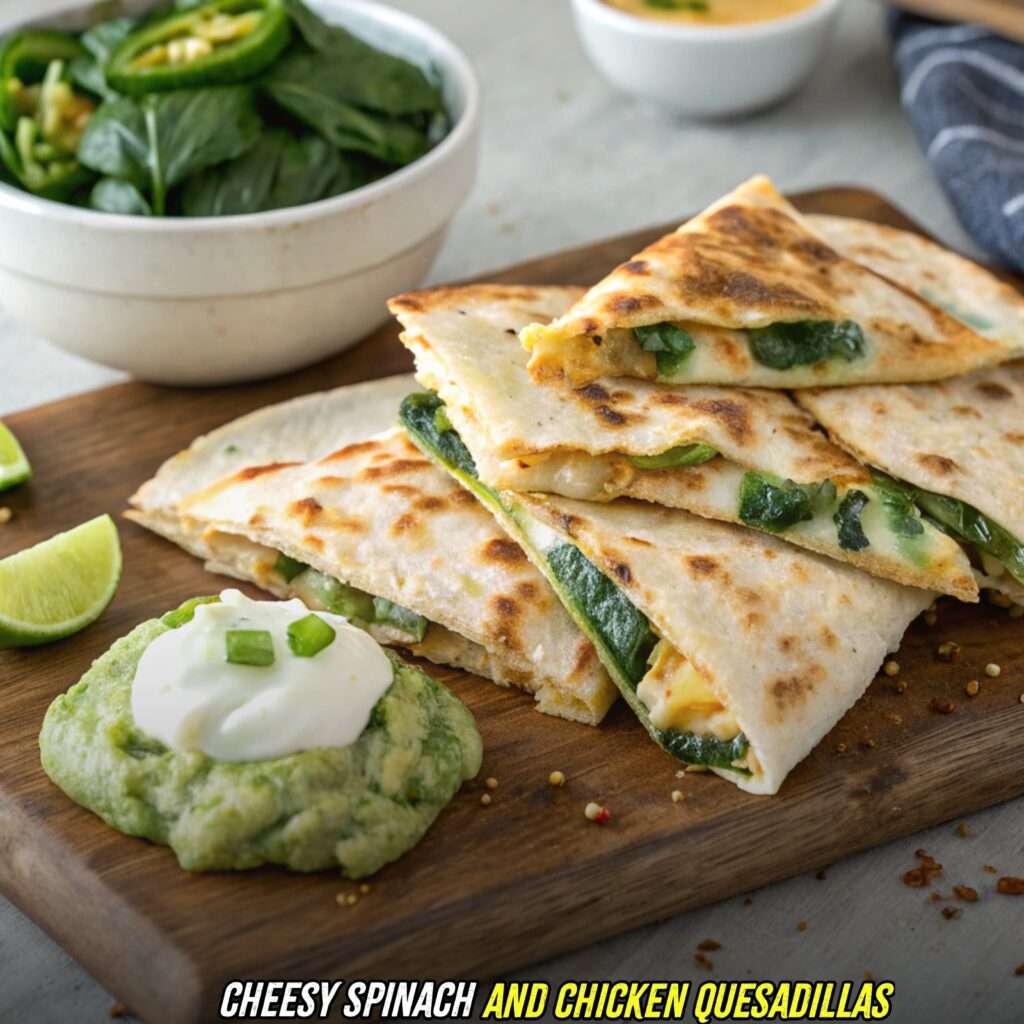 Cheesy Spinach and Chicken Quesadillas