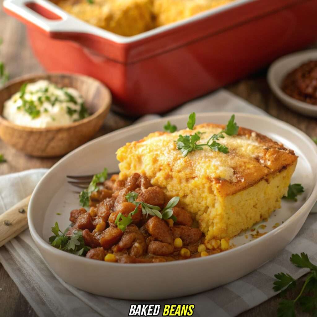 Baked Beans with cowboy cornbread casserole