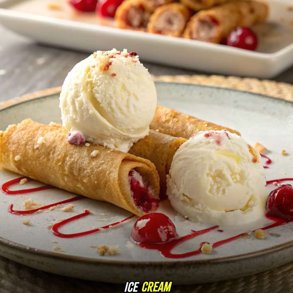 Ice Cream with Cherry Cheesecake Egg Rolls