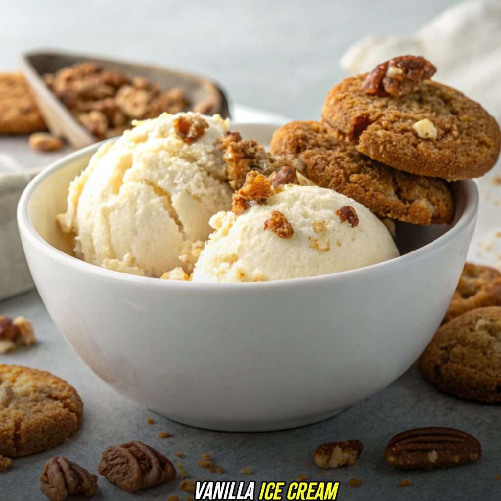 Vanilla Ice Cream with Pecan Pie Cookies