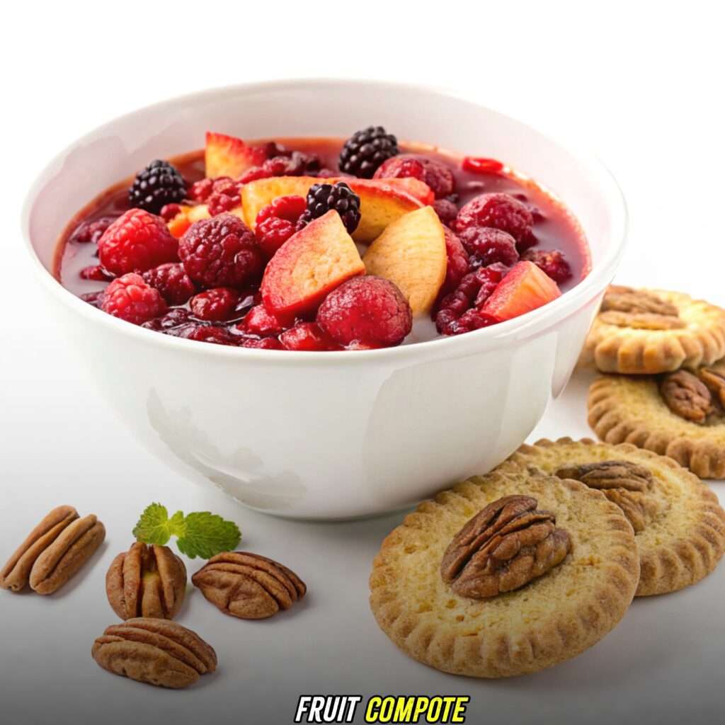 Fruit Compote with Pecan Pie Cookies