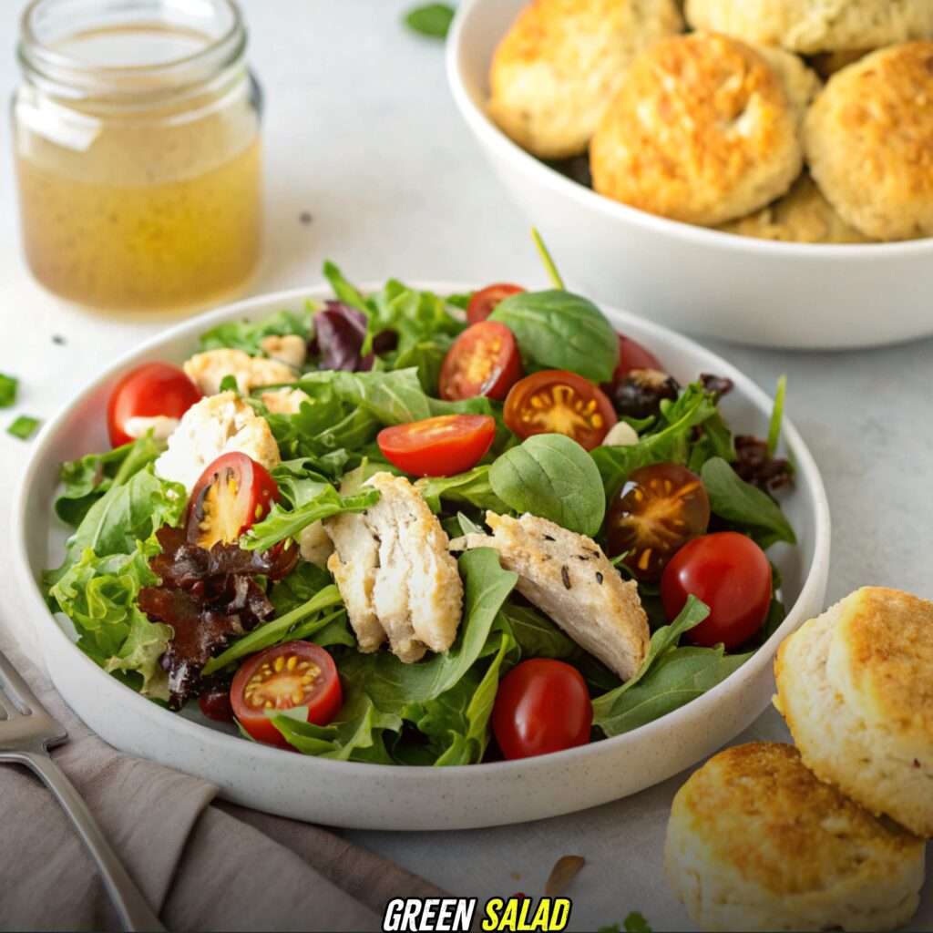 Green Salad with Hot Honey Chicken Biscuits