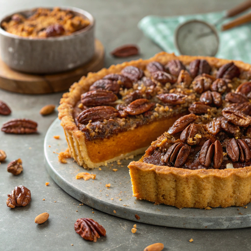 Pecan Pie with sweet potato pudding