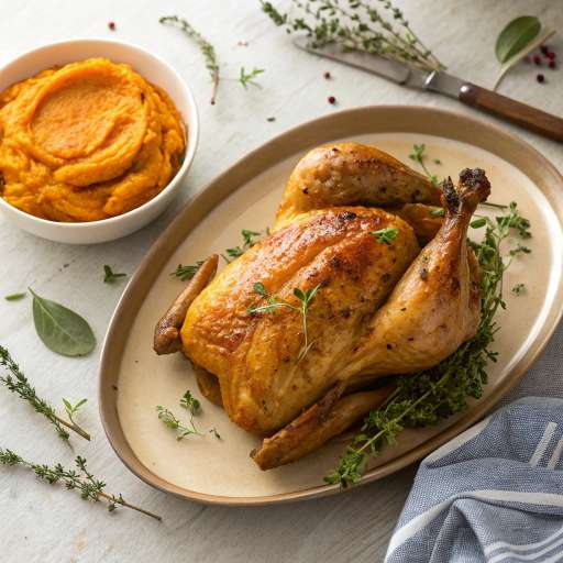 Roast Chicken with sweet potato pudding