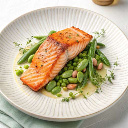 Roasted Salmon with romano beans