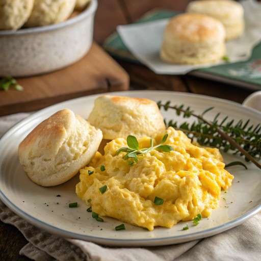 Scrambled Eggs with white lily biscuits