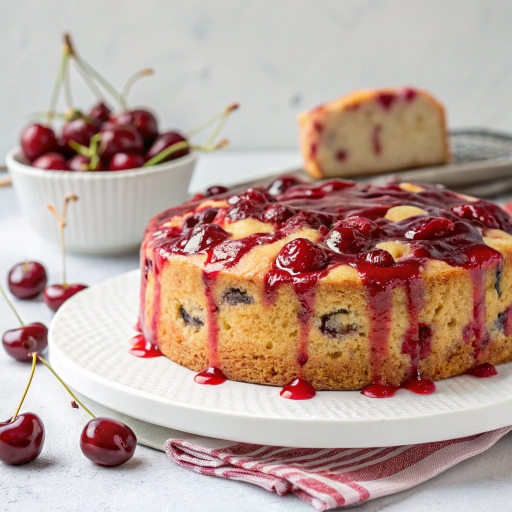 Cherry Sauce with cherry chip cake