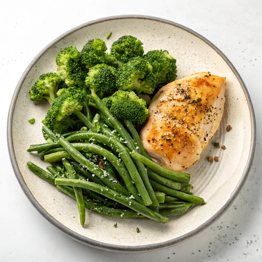 Steamed Broccoli or Green Beans with Costco Chicken